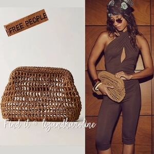 New! Free People Raffia Sand Bound Clutch Woven Crochet Bag in Tan